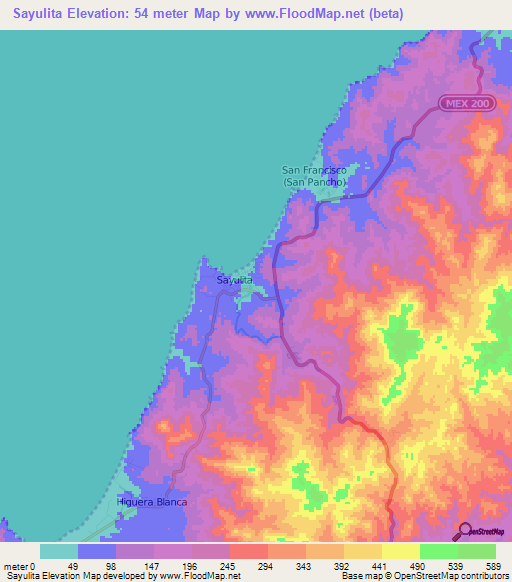 Sayulita,Mexico Elevation Map