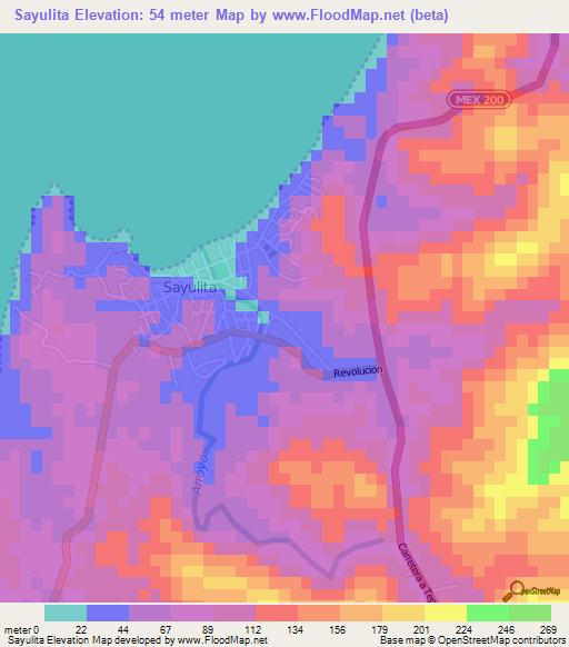 Sayulita,Mexico Elevation Map