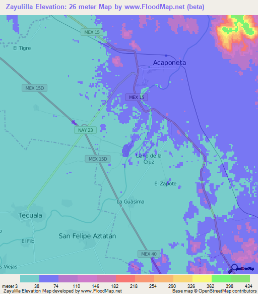 Zayulilla,Mexico Elevation Map