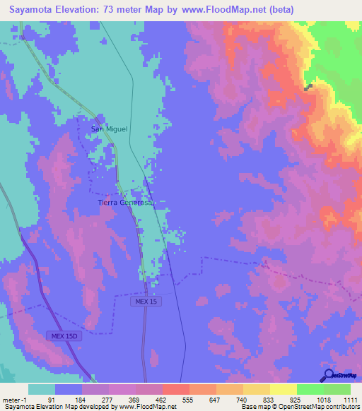 Sayamota,Mexico Elevation Map