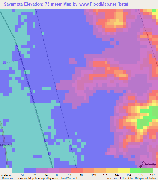 Sayamota,Mexico Elevation Map