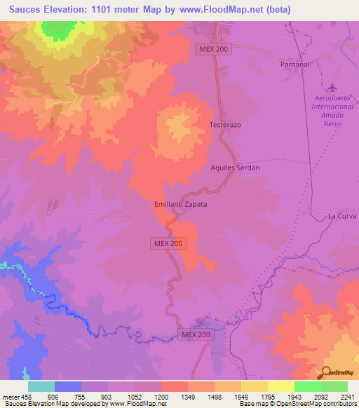 Sauces,Mexico Elevation Map