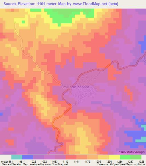 Sauces,Mexico Elevation Map