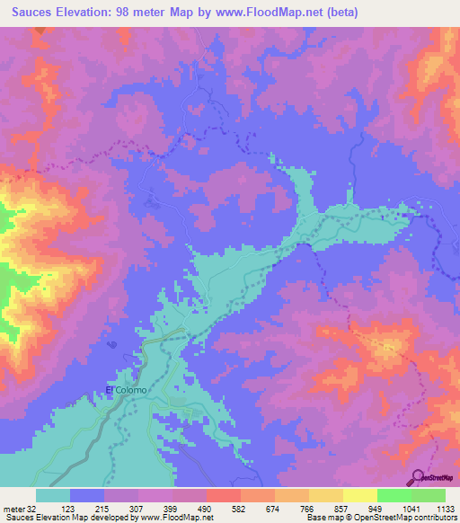 Sauces,Mexico Elevation Map