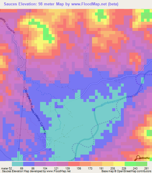 Sauces,Mexico Elevation Map