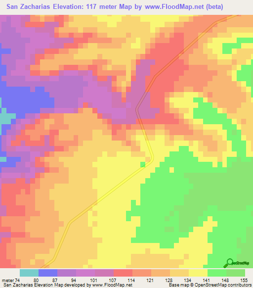 San Zacharias,Mexico Elevation Map