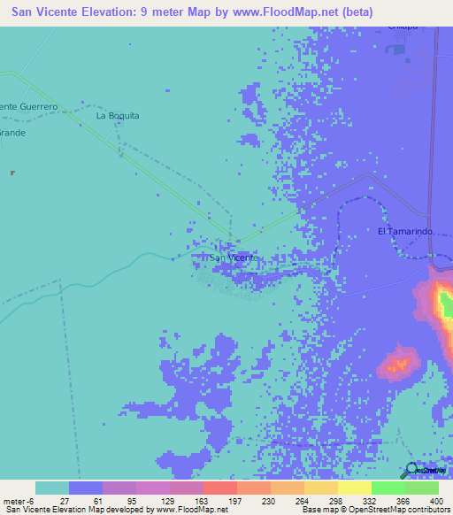 San Vicente,Mexico Elevation Map