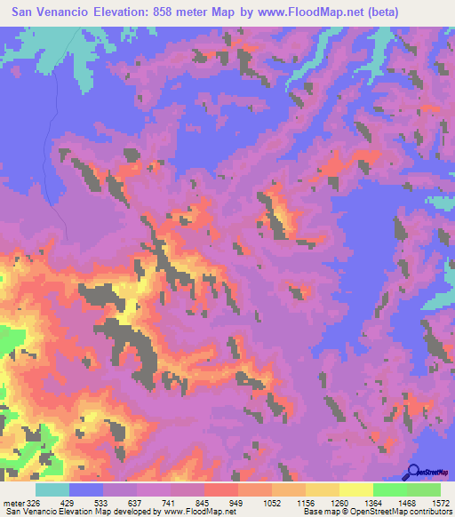 San Venancio,Mexico Elevation Map