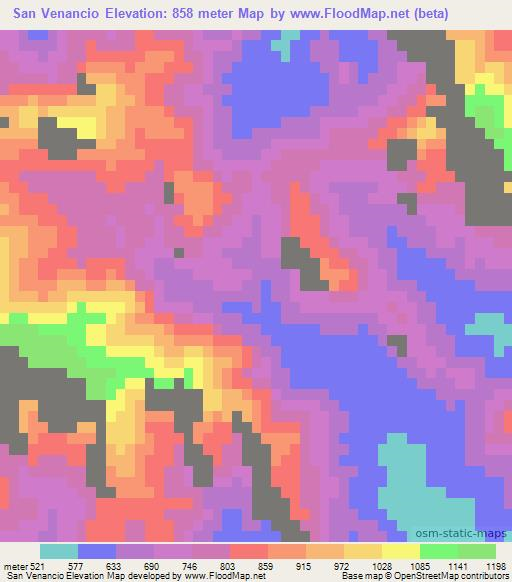 San Venancio,Mexico Elevation Map