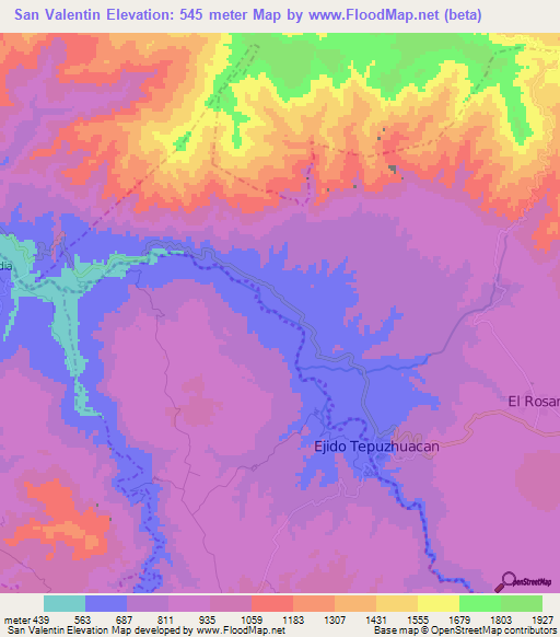 San Valentin,Mexico Elevation Map