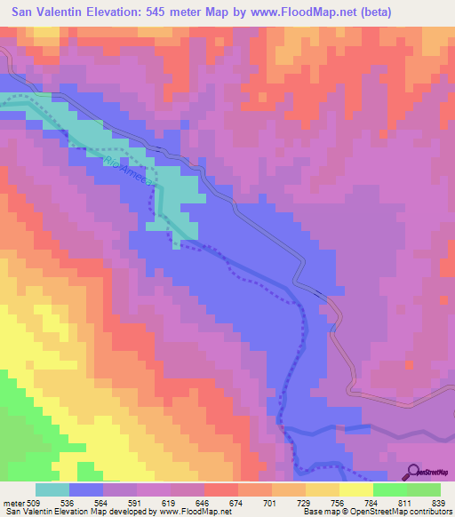 San Valentin,Mexico Elevation Map