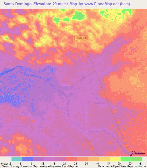 Santo Domingo,Mexico Elevation Map