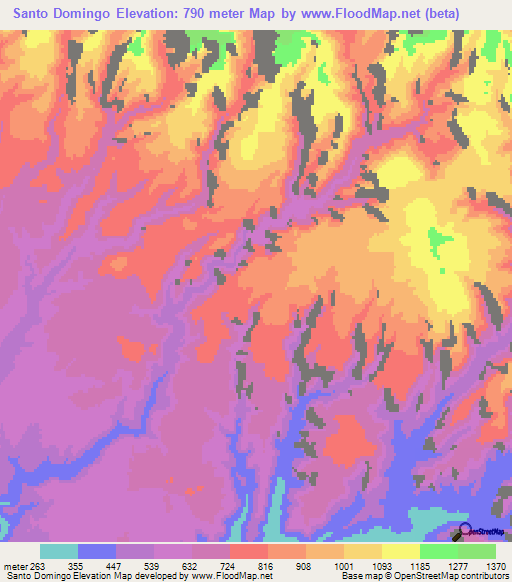 Santo Domingo,Mexico Elevation Map