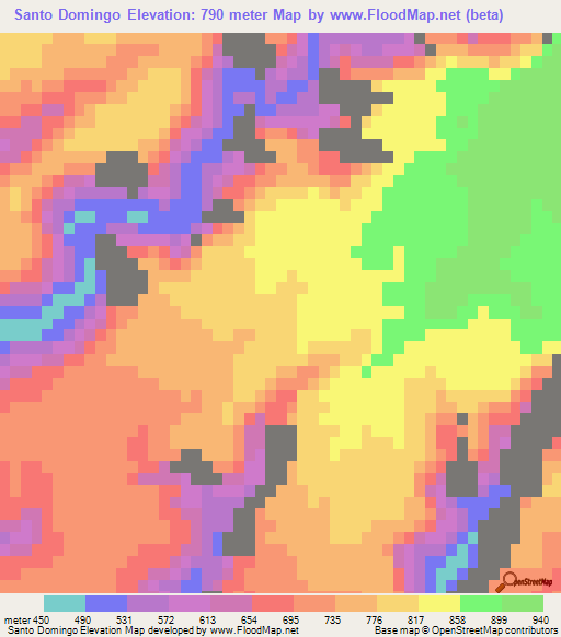 Santo Domingo,Mexico Elevation Map