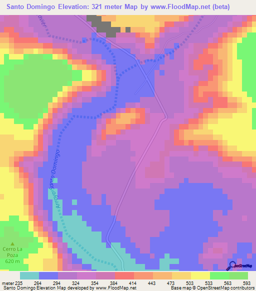 Santo Domingo,Mexico Elevation Map