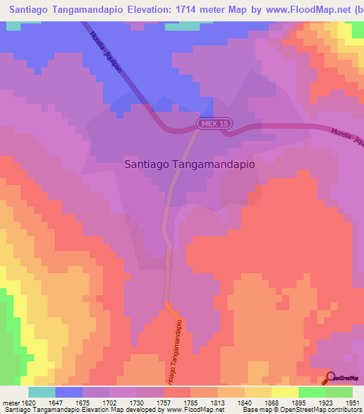 Santiago Tangamandapio,Mexico Elevation Map