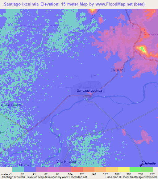 Santiago Ixcuintla,Mexico Elevation Map