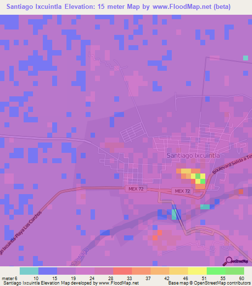 Santiago Ixcuintla,Mexico Elevation Map