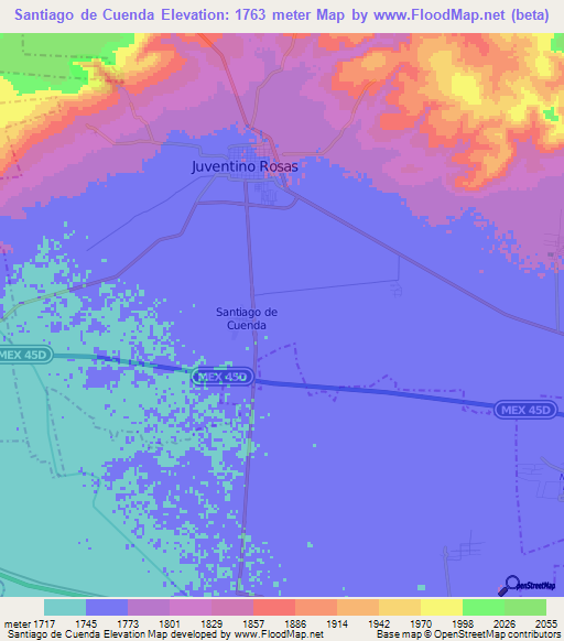 Santiago de Cuenda,Mexico Elevation Map