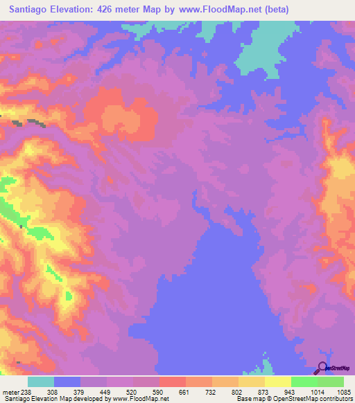 Santiago,Mexico Elevation Map