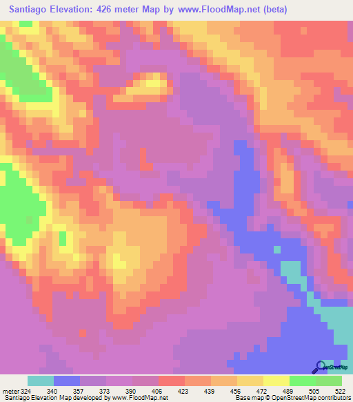 Santiago,Mexico Elevation Map