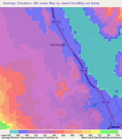 Santiago,Mexico Elevation Map