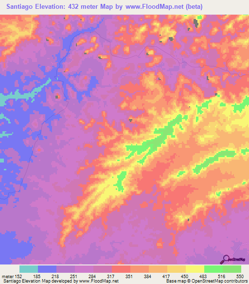 Santiago,Mexico Elevation Map