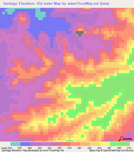 Santiago,Mexico Elevation Map