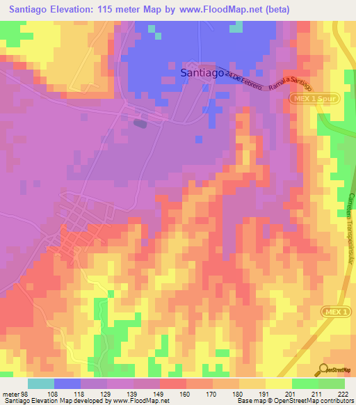 Santiago,Mexico Elevation Map