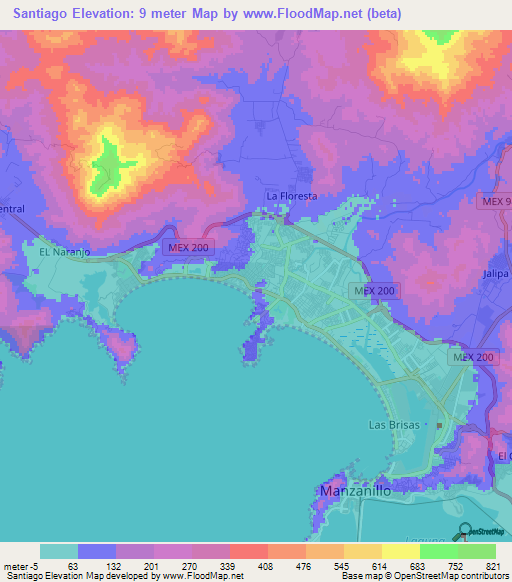 Santiago,Mexico Elevation Map