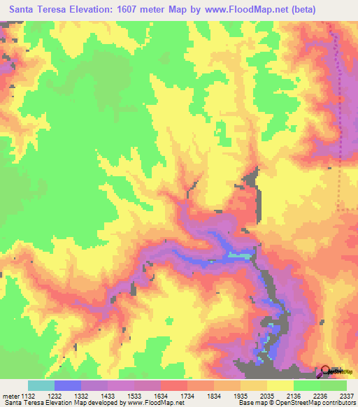 Santa Teresa,Mexico Elevation Map