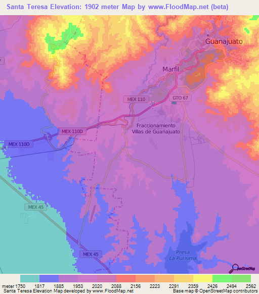 Santa Teresa,Mexico Elevation Map