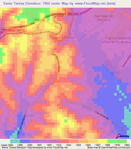 Santa Teresa,Mexico Elevation Map