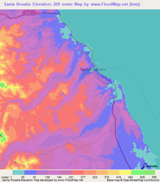 Santa Rosalia,Mexico Elevation Map