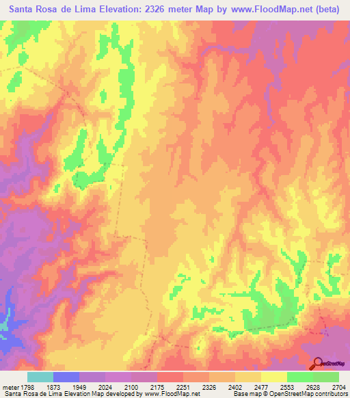 Santa Rosa de Lima,Mexico Elevation Map