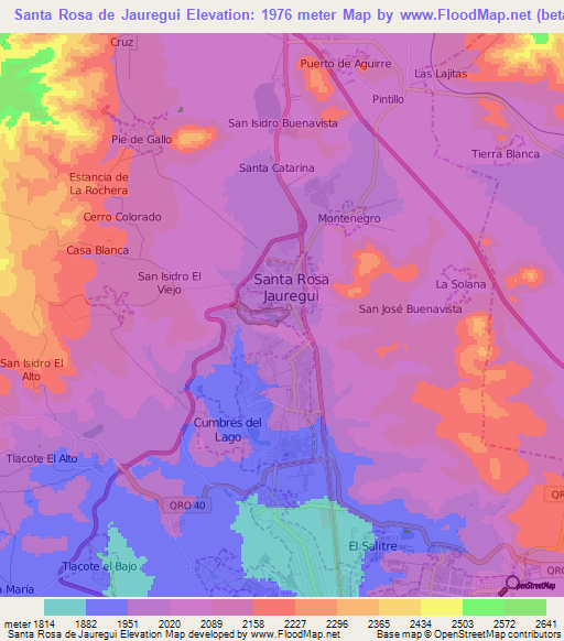 Santa Rosa de Jauregui,Mexico Elevation Map