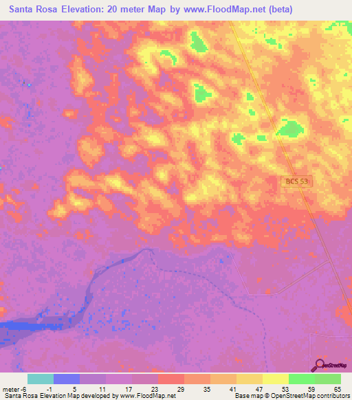 Santa Rosa,Mexico Elevation Map