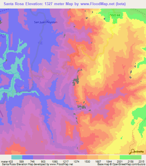 Santa Rosa,Mexico Elevation Map