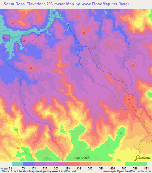 Santa Rosa,Mexico Elevation Map