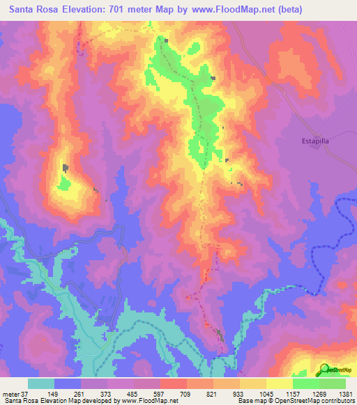 Santa Rosa,Mexico Elevation Map