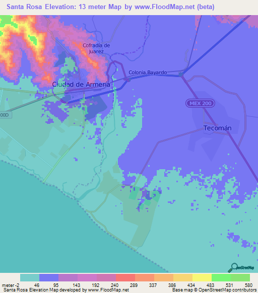 Santa Rosa,Mexico Elevation Map