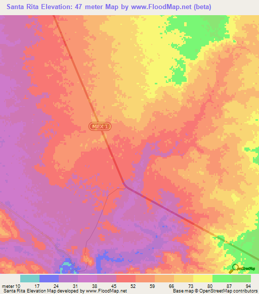 Santa Rita,Mexico Elevation Map