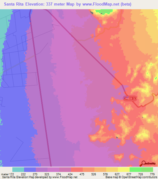 Santa Rita,Mexico Elevation Map