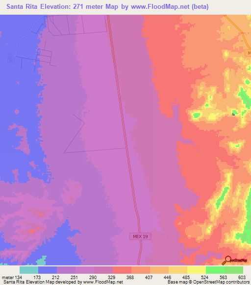 Santa Rita,Mexico Elevation Map