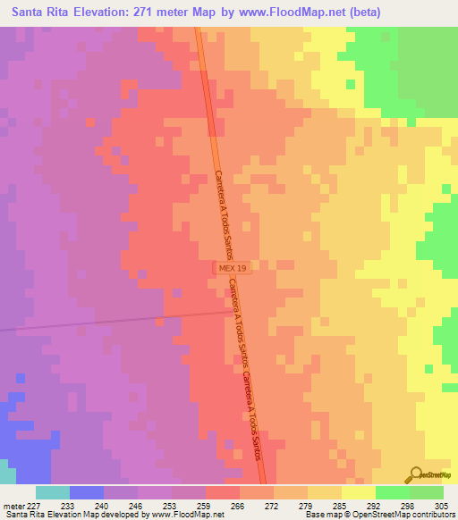 Santa Rita,Mexico Elevation Map