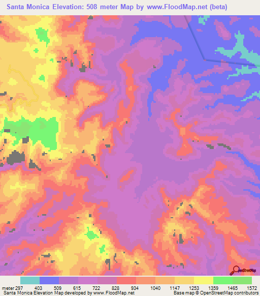 Santa Monica,Mexico Elevation Map