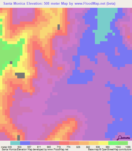 Santa Monica,Mexico Elevation Map