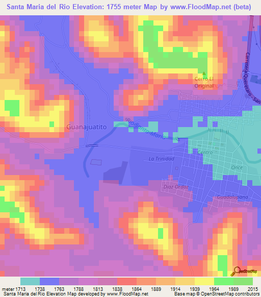 Santa Maria del Rio,Mexico Elevation Map