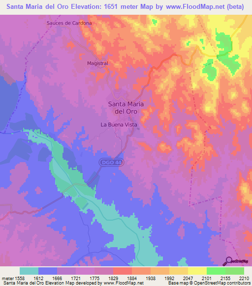 Santa Maria del Oro,Mexico Elevation Map