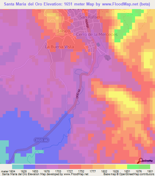 Santa Maria del Oro,Mexico Elevation Map